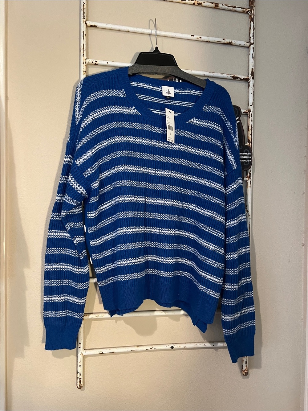 CAbi Royal Blue & White Striped Scoopneck Sweater